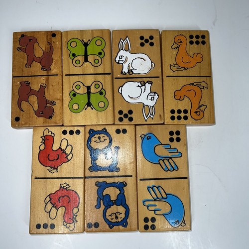 Vintage Wooden Dominoes Game for Kids - 28 Pieces, 7 Different Animals - Picture 4 of 9