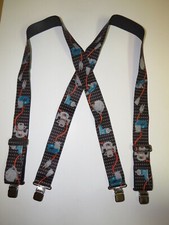 Men's Suspenders: 11/2", X, Power Tools on Black, PtBk, Clips, Snaps, USA Made