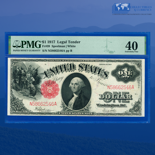 Fr.39 1917 $1 One Dollar "SAWHORSE REVERSE" Legal Tender Note, PMG XF 40 #62546 - Picture 1 of 3