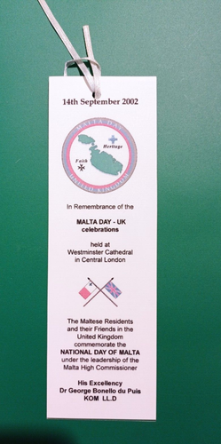 segnalibro bookmark NATIONAL MALTA DAY PRAYER MARY LADY OF VICTORIES - Imagen 2 de 2