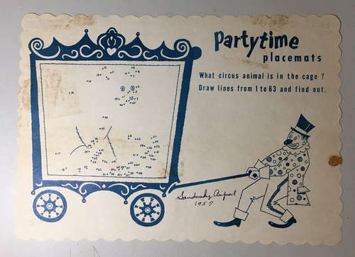50er Jahre Partytime Papier Tischset Restaurant Souvenir Tisch Mid Century OH Flughafen - Bild 2 von 3