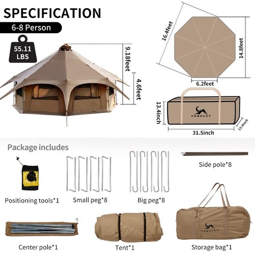 Luxury Glamping Yurt Tent Stove Jack Bell Canvas CampingTent Rainproof 16.4ftDia - Picture 6 of 7