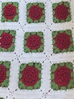 Vintage Handmade Hand Crochet Red Rose Afghan Blanket Sofa Throw 80x37