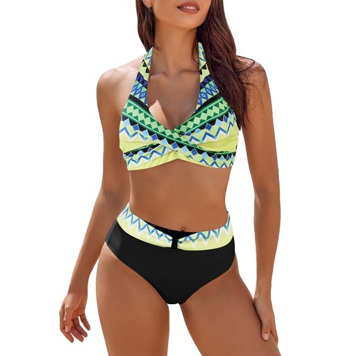 Womens Swimsuits Two Piece High Waisted Bathing Suits Color Block Bikini Sets - 第 56/57 張圖片