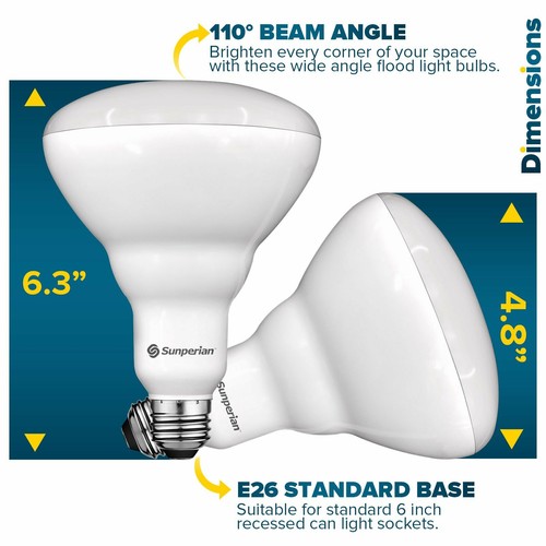 Sunperian 4 Pack BR40 LED Flood Light Bulb 13W 2700K Warm White 1400lm E26 - Picture 4 of 7