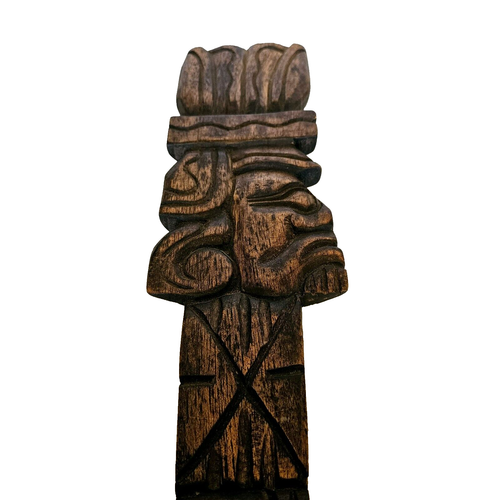 Vintage Wood Hand Carved Mayan Aztec Tiki Wall Decor Spoon 23" Tall - Picture 7 of 8