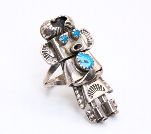 Sterling Silver Navajo Kachina Kingman Turquoise Ring Sz 6.75 - Picture 3 of 6