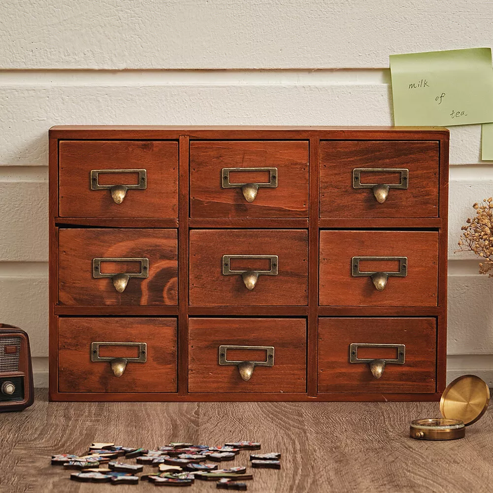 Rustic Chest of Drawers Wooden Storage Cabinet Desktop Trinkets Box Jewelry Case