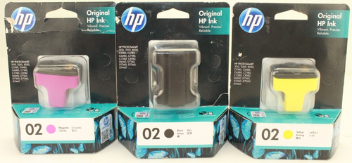 Genuine HP 02 X3 Original Ink Cartridge - Yellow, Black, Magenta