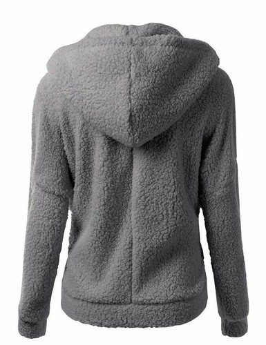 Womens Zipper Hoodie solid Fluffy Coat Overcoat Jacket Tops Outwear PLUS SIZE - Picture 9 of 10