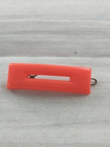 Vtg 1970's Hair Clip Barrette Bright Red Orange Open Rectangle *i