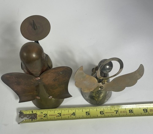 Messing Faux Gold Engel 2 Kerzenhalter Weihnachten MCM 5" & 6" Hongkong Metall - Bild 11 von 13