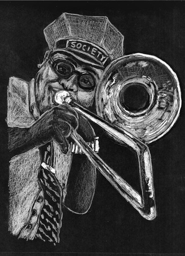 Jazz Trombone Player, New Orleans Trombone Artist, Trombone Art Print, Jazz Art - Picture 1 of 2