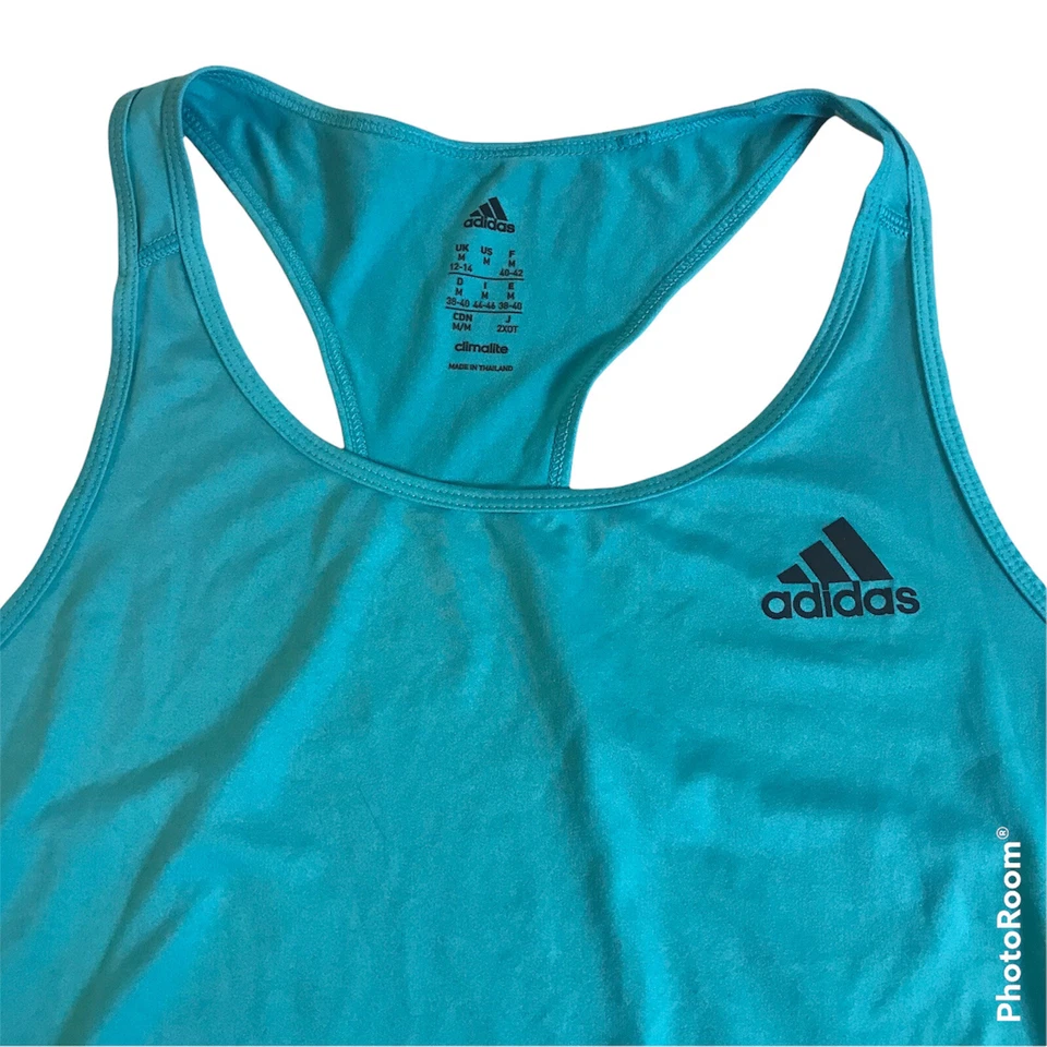 Camiseta Adidas Climalite Feminina Média Racerback Yoga Tênis Regata Turquesa Leve - Imagem 3 de 4