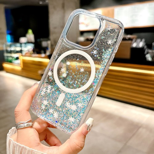 Für iP 15 Epoxy Glitzer Magnet Hülle Fließende Form Silber Folie Handyhülle - Bild 47 von 78