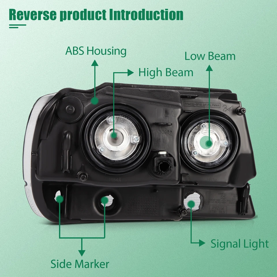 Par de montaje de faros para Jeep Grand Cherokee 1999-2004 carcasa negra Foto 3 de 4