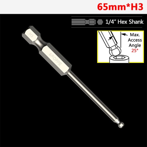 65/100/150mm Ball-End Hex Screwdriver Bit Set 1/4" Hex Shank H2.5 H3 H4 H5 H6 H8 - Picture 15 of 30