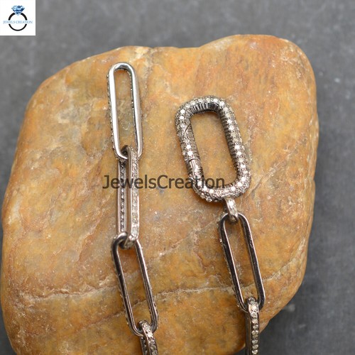 Pave Diamond Chain Necklaces 925 Silver Clasp Claw Jewelry 24" Link Chain Gift - Picture 5 of 5