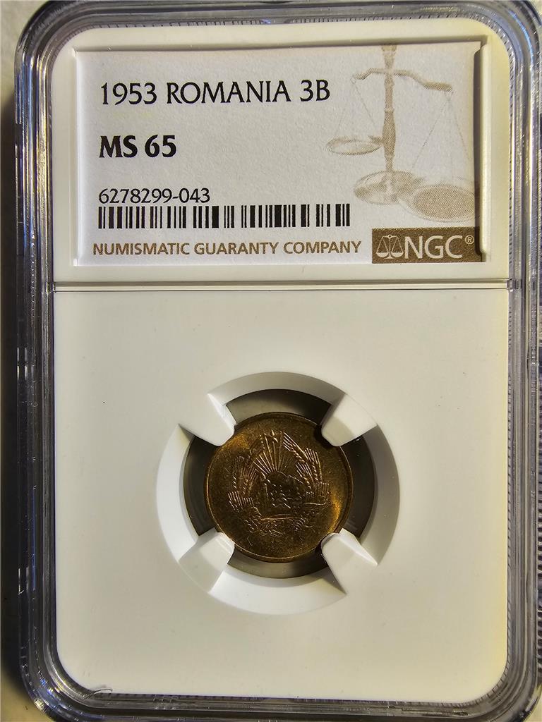 Romania 3 Bani 1953 NGC MS 65