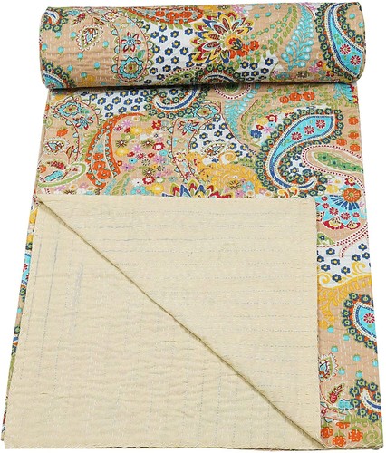 Indische Handarbeit Baumwolle Paisley Print Kantha Quilt Überwurf Wendedecke - Bild 5 von 51