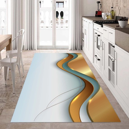 Modern Hall Runner, Gold Line Rug, Abstract Carpet, Luxury Runner - Picture 2 of 12