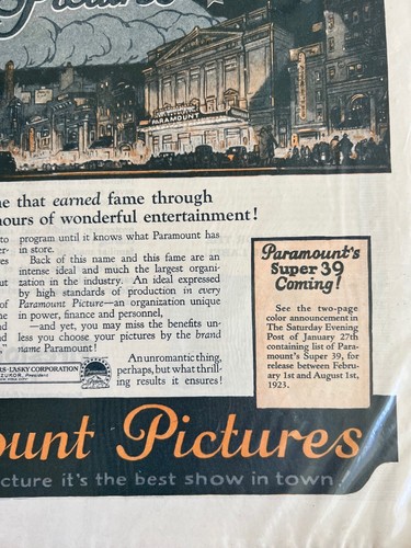 Vintage 1923 Print Ad 13.75 x 10.75 Paramount Pictures Super 39 hollywood movies - Picture 5 of 5