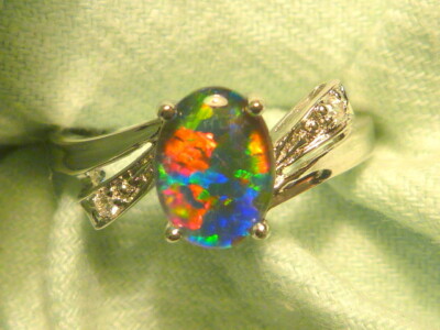 Opal Ring Ladies Sterling Silver 925 & CZ, 8x6mm Oval Shape Triplet. item 180337