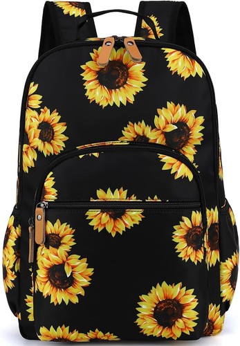 Spacious Black Sunflower Backpack: Stylish Travel Daypack for School & Leisure - Picture 5 of 11