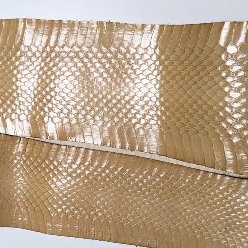 Genuine Elaphe Snake Skin Leather Glossy Solid Taupe 20" x 4.25" - Picture 3 of 4