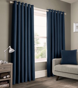 100 Cotton Thick Plain Navy Ring Top Modern Eyelet Curtains Choice Image Is Loading 100 Cotton Thick Plain Navy Ring Top Modern