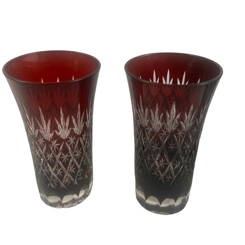Juego de 3 Tozai Hogar Rubí Jugo Rojo Vidrio Entrecruzado/Patrón de Estrellas 4 1/8" de Alto - Imagen 3 de 7