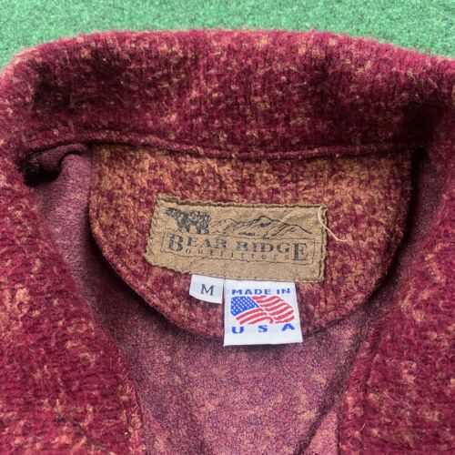 Vintage Bear Animal Fleece Sweater Mens M Red Nature 90S Full Zip Up USA MADE - Picture 3 of 6