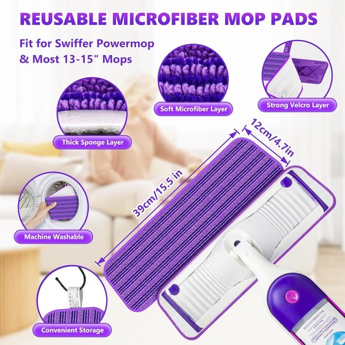 Microfiber Mops - Unbranded Flat Floor Mop with 4 Reusable Washable Pads ,Purple - Picture 2 of 5
