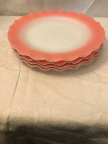Set of 4 Hazel Atlas Crinoline Pink Dinner Plates - Picture 2 of 3