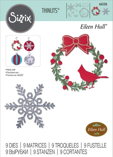 New Retired Sizzix Thinlits Wreath & Snowflake 9pc #665326 Retail $19.99 E. Hull - Picture 1 of 24