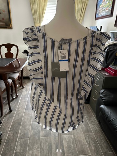 Marled Reunited Clothing womens ruffled top chambre/white stripes size XL NWT - Bild 3 von 9
