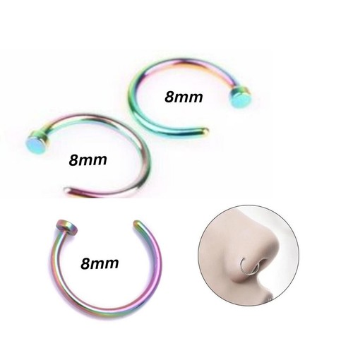 8mm rainbow Nose Ring Surgical Steel Hoop Lip Rings Small Thin Body Piercing. - Picture 2 of 6