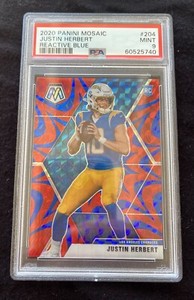 2020 Panini Mosaic Justin Herbert #204 Reactive Blue Rookie Card PSA 9 Mint RC