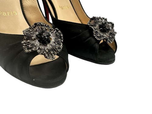 Christian Louboutin "Fiorellino" schwarze Satin Slingback Peeptoe Pumps, Gr. 38 - Bild 4 von 16