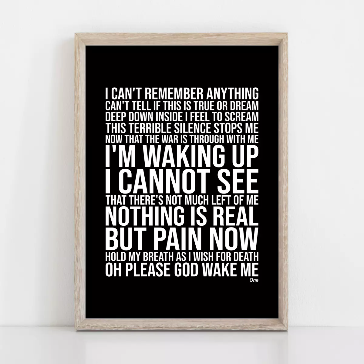 Metallica ONE Song Lyrics Poster Print Wall Art | eBay