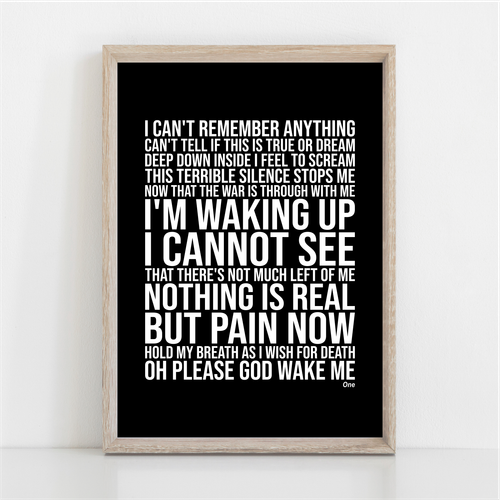 Metallica ONE Song Lyrics Poster Print Wall Art