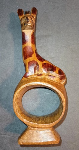 Set 5 anelli porta tovaglioli animali safari africani vintage legno intagliato a mano - Foto 3 di 23