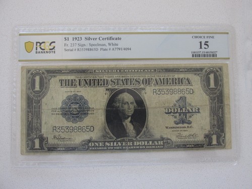 1923 $1 Silver Certificate PCGS Banknote Choice F15 (Speelman, White)