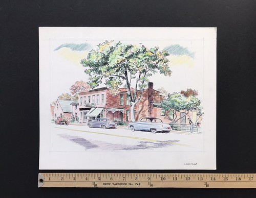 Ilustración artística original de colección de lápices de colores StreetScape Cassville Wisconsin - Imagen 8 de 13