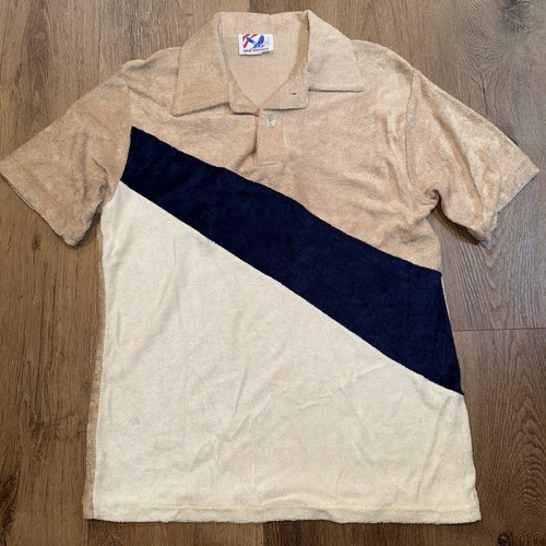 1970s Terry Cloth Shirt Polo Vintage NOS Hippie Disco Boogie Nights Mod Mens XL - Picture 5 of 12