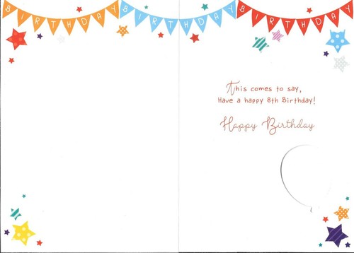CHILDREN'S 8th BIRTHDAY CARD - AGE 8 - CONTAINS 2 x 30cm FOIL BALLOONS - Picture 2 of 7