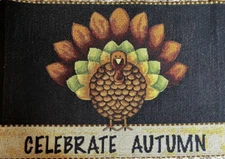 Black Autumn Fall Table Runner With Celebrate Autumn Turkeys Colorful 70" x 26"
