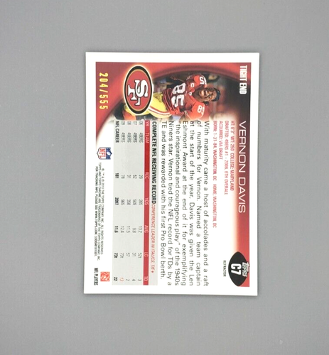 2010 Topps Chrome Purple Refractor #C7 Vernon Davis /555 - Picture 2 of 2