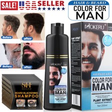 3 in 1 Permanent Men Beard Hair Color Dye Tint Moustache Black Darkening Shampoo