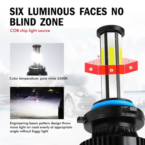 6-Sides 9005 H11 LED Headlight Super Bright Bulbs Kit White High Low Beam 2/4pcs - Picture 3 of 15